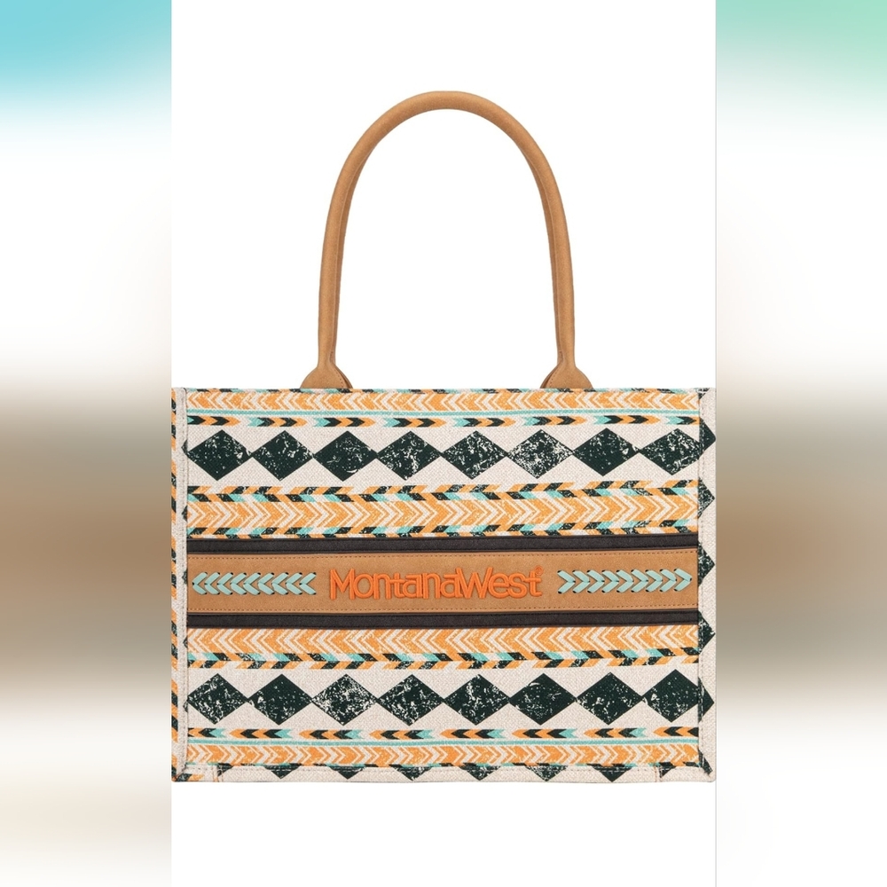 Montana West Geometric Yellow and Brown Tote Conceal Carry